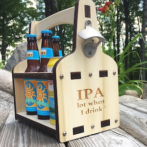 Funny 6 Pack Beer Holder Wood Beer Caddy Engraved Wood Carrier Laser Cut Bottle Caddy 6 Pack Holder, Man Cave Gift Groomsmen