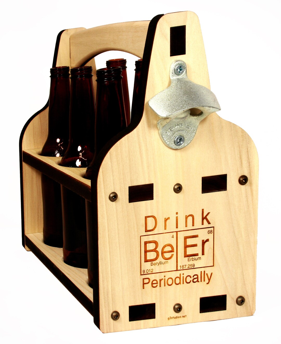 Beer Caddy With Bottle Opener Wooden Bottle Holder Tote, Engraved Wood