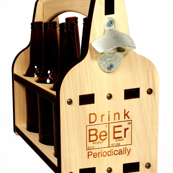 Groomsman Gift: Handmade Wood Beer Carrier with OpenerPeriodic Table Design