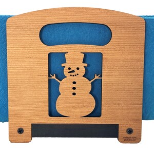 Handmade Cherry Wood Snowman Christmas Card Holder Stand Napkin Holder Holiday Card Display Festive Kitchen Table Decor