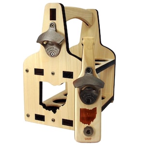 Handmade Wooden Beer Carrier with Bottle Opener Six Pack Holder Beer Tote Beer Caddy Ohio Beer Gifts