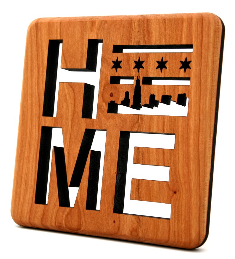 Chicago Flag Cherry Wood Trivet - Thumbnail 2