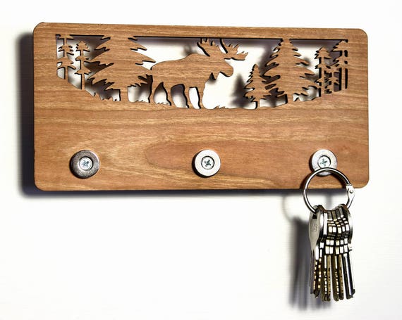 Magnetic Moose Key Rack Wall Mounted Key Holder Rustic Key Organizer for  Home Cabin Decor