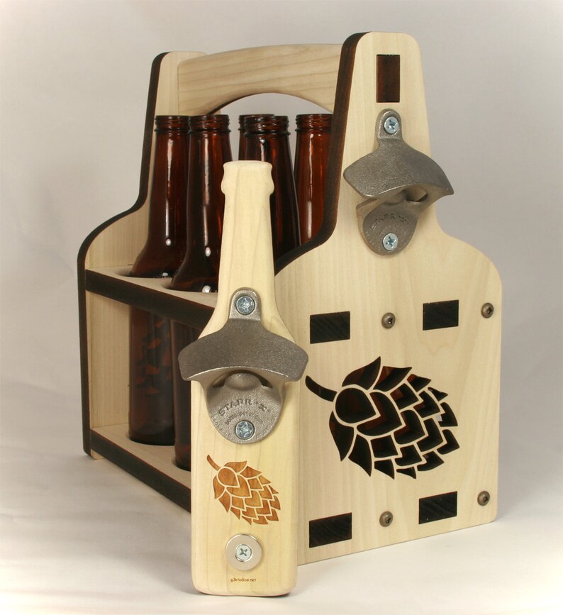 Beer Holder Hops Magnet Bottle Opener Wooden Tote Image 0