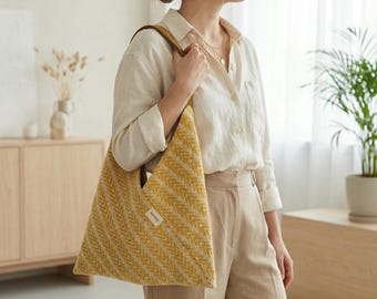 Slouchy Corduroy Tote Bag, Hobo Triangle Purse, Korean Fashion Weekender
