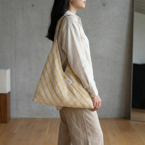Hobo Slouchy Bag, Korean Fashion Corduroy Purse, Triangle Origami Handbag, Aesthetic Tote for Her