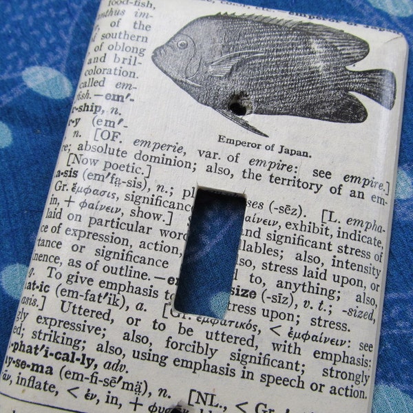 vintage dictionary EMPEROR OF JAPAN (fish)  light switch plate