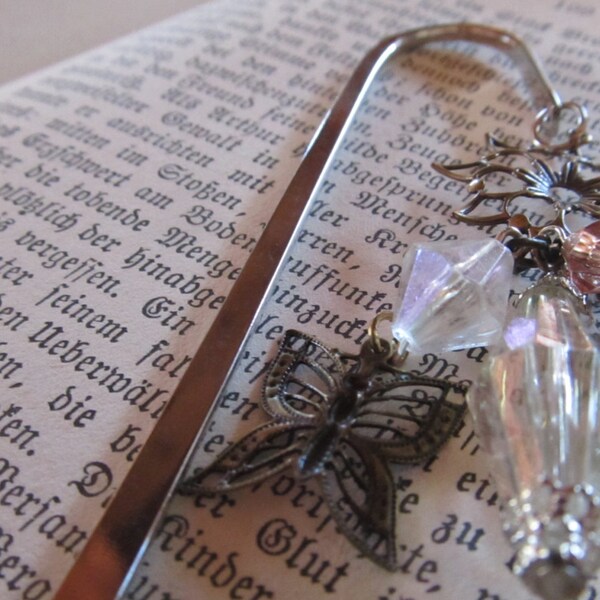 BUTTERFLY BLOSSOM BOOKMARK -- silver tone metal, 5 1/2"