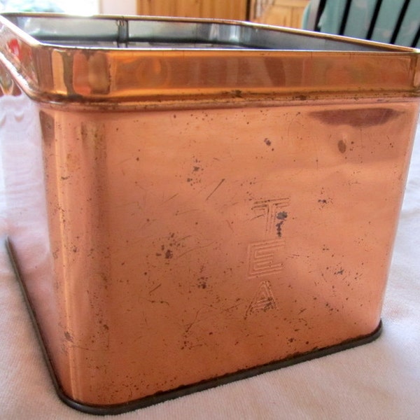 vintage COPPER TEA CANISTER --missing lid-- Lincoln Beautyware (1950s-1960s)