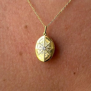 14k Gold North Star Locket Necklace, Diamond Photo Pendant, Celestial Jewelry, Personalized Gift, Memorial Keepsake Jewelry Women, Her