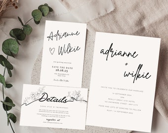 Simple Minimalist Wedding Invitation Set, Minimalist Wedding Template, Elegant Simple Wedding Invitation Bundle, DIY Minimalist Wedding