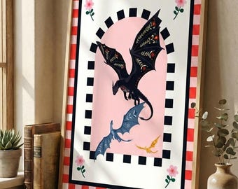 Láminas artísticas de dragón de la Cuarta Ala, decoración de fantasía literaria (descarga instantánea)