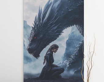 Fourth Wing Art Print: Violete & Dragon, Fantasy Book Lover Gift