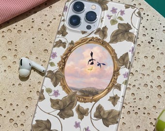 Fourth Wing Phone Case, Bookish Dragon Phone Case, Tairn & Andarna Pastel Floral Cover, Romantasy Book Lover Gift, iPhone 17 16 Samsung S26