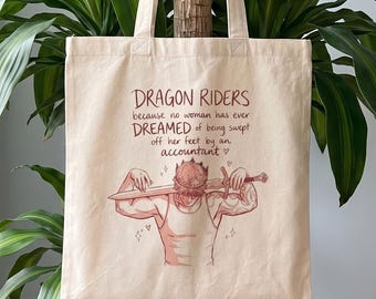 Fourth Wing Tote Bag | Dragon Rider Book Lover Gift | Funny Bookish Canvas Tote | Romantasy Merch Inspired by Rebecca Yarros