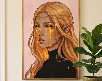 Throne of Glass Art Print, Aelin Galathynius Fireheart Poster, Sarah J Maas Wall Art, Fae Queen Portrait, Bookshelf Decor, Bookish Fan Gift