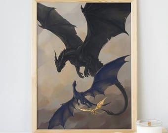 Impresión artística del dragón de Tairn, Andarna / Cita de la Cuarta Ala / Rebecca Yarros / Decoración de pared de fantasía de dragón / Impresión de póster de pared de fantasía de libros