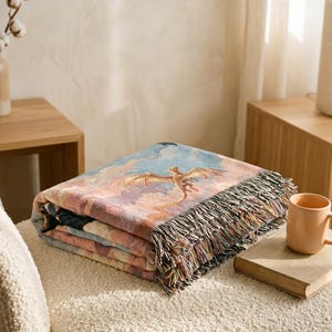 Fourth Wing Dragon Woven Blanket | Tairn Tapestry Throw for Book Lover | Bookish Gift for Her | Rebecca Yarros Fantasy Decor | Cozy Reading afbeelding 2
