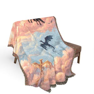 Fourth Wing Dragon Woven Blanket | Tairn Tapestry Throw for Book Lover | Bookish Gift for Her | Rebecca Yarros Fantasy Decor | Cozy Reading afbeelding 6