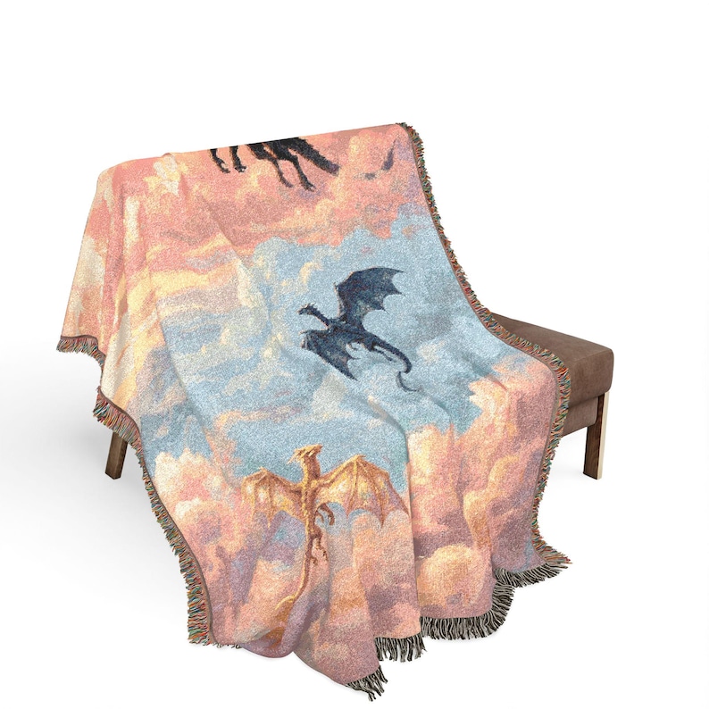 Fourth Wing Dragon Woven Blanket | Tairn Tapestry Throw for Book Lover | Bookish Gift for Her | Rebecca Yarros Fantasy Decor | Cozy Reading afbeelding 6