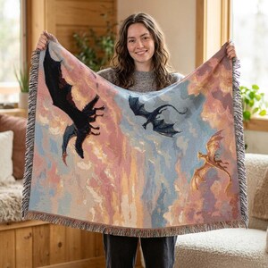 Fourth Wing Dragon Woven Blanket | Tairn Tapestry Throw for Book Lover | Bookish Gift for Her | Rebecca Yarros Fantasy Decor | Cozy Reading afbeelding 8