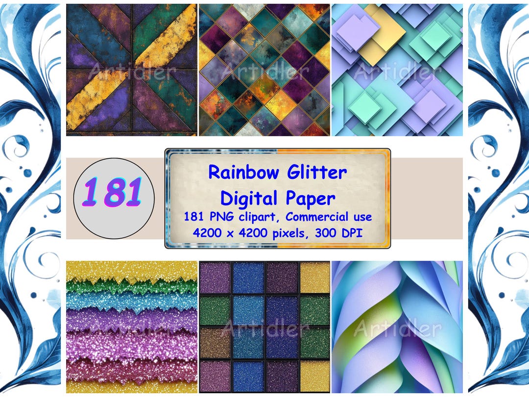 Rainbow Glitter Digital Paper - 181 PNG Clipart (digital Download) - Etsy