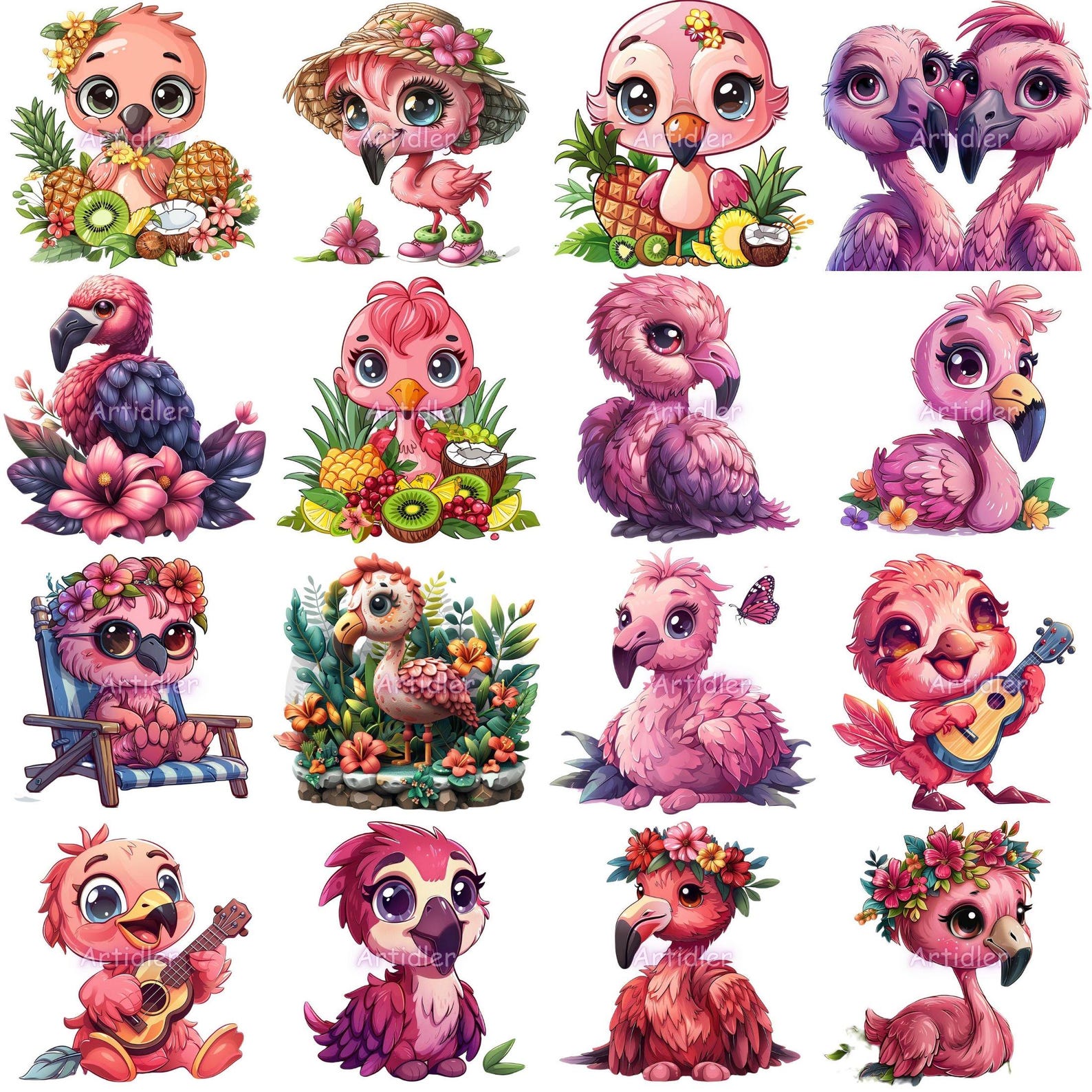 CUTE FLAMINGO CLIPART - Watercolor Clipart Bundle, Beach Flamingo ...
