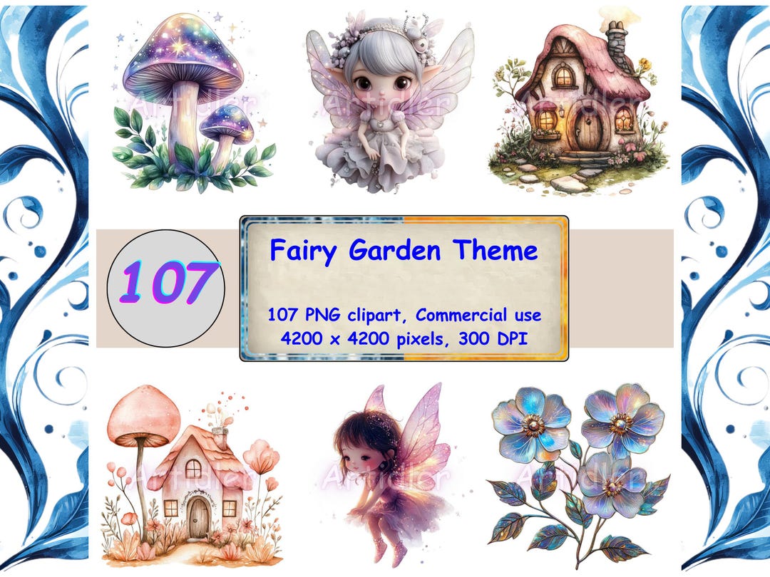 Watercolor Fairy Garden Clipart, Enchanted Forest PNG Bundle, Fantasy ...