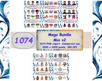 Watercolor Clipart Collection 1000+ PNG Mixed Graphics Set Junk Journal Commercial Use