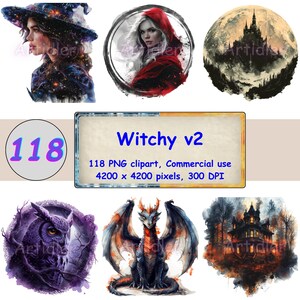 GOTHIC WITCH CLIPART - Magic Clip Art, Mystical Clipart Png, Occult Clipart, Watercolor Clipart Bundle, Digital Clip Art Instant Clipart v02