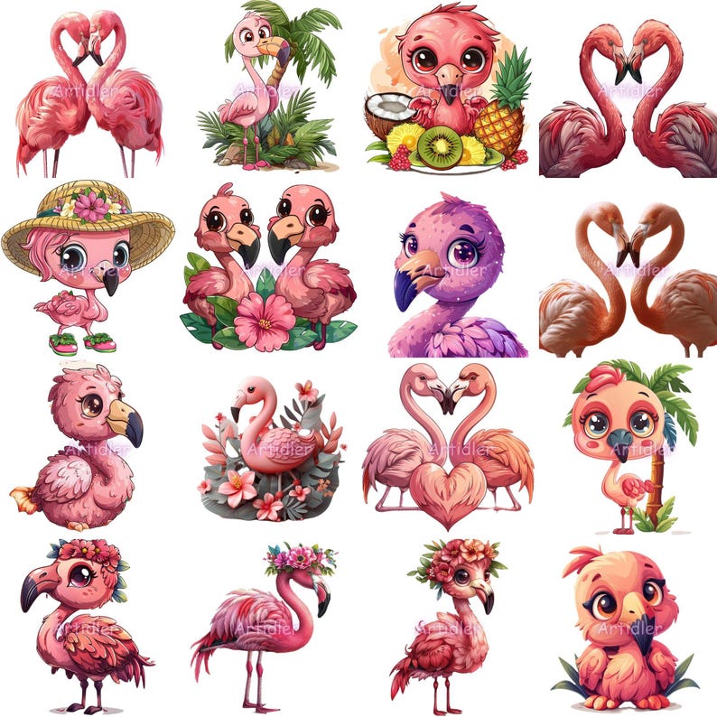 CUTE FLAMINGO CLIPART - Watercolor Clipart Bundle, Beach Flamingo ...
