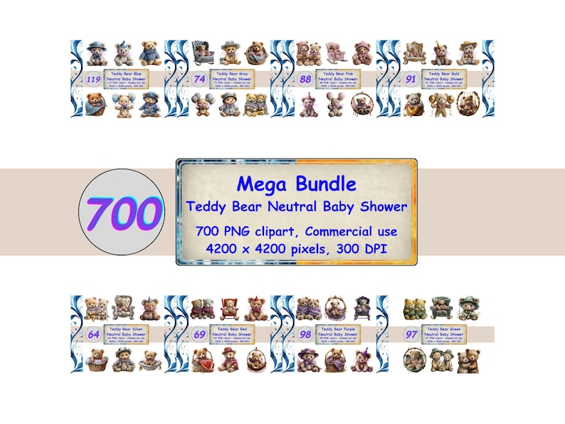 Teddy Bear Clipart Neutral Baby Shower PNG Nursery Graphics Sublimation ...