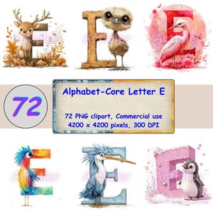 Cute Animals Alphabet Core Letter E | Clipart Bundle | Nursery Clipart | Animal ABC | Nursery Decoration | Classroom Decor | Printable, vv