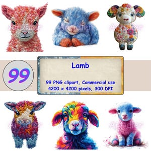 99 Lamb Design – Vibrant Spring Animal Clipart Bundle For Shirts, Scrapbooking, Greeting Cards, Crafts PNG | Digital Download,  vv