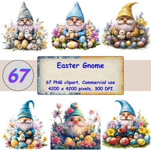 67 EASTER GNOME CLIPART - Gnome Clipart Bundle, Watercolor Gnome, Garden Gnome Clipart, Spring Gnome Clipart, Png Files, Gnome Clipart, vv
