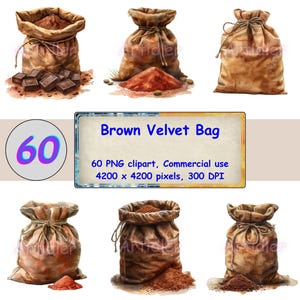 Brown Velvet Bag | Watercolor | Bags Clipart Bundle | Commercial Use | Digital Download | Transparent Background | PNG Files, vv