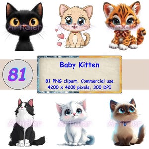 CAT KITTEN CLIPART - Cute Cat Clipart, Cat Clipart Bundle, Baby Cat Clipart, Cute Clipart Bundle, Cartoon Clipart, Cat Kitten, Cat png, vv