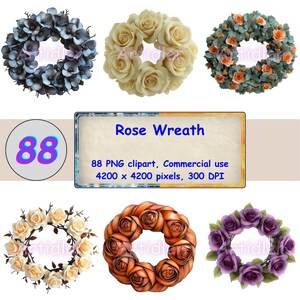 88 Rose Wreath Clipart Bundle | Watercolor | Roses Decor | for Junk Journals, Paper craft | PNG Files | Digital Download | Floral Wreath, vv