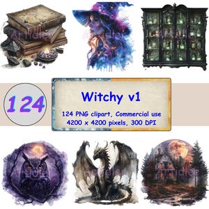 GOTHIC WITCH CLIPART - Magic Clip Art, Mystical Clipart Png, Occult Clipart, Watercolor Clipart Bundle, Digital Clip Art Instant Clipart v01