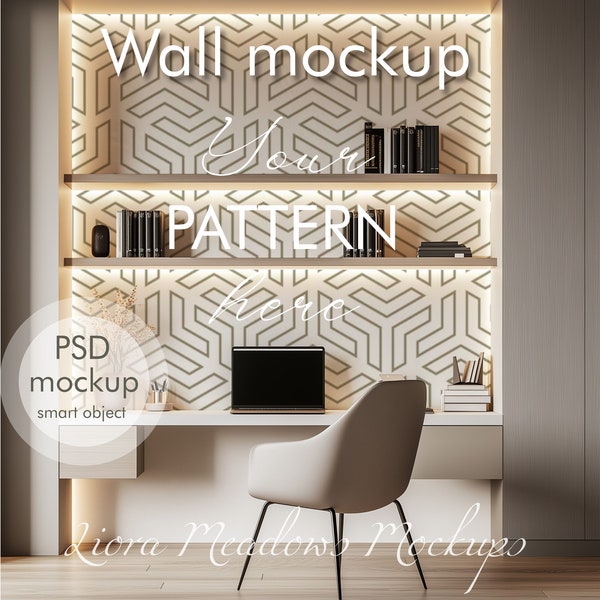 Wallpaper, Wall Mural Mockup, PSD with smart object, Interior mockup, editable PSD file