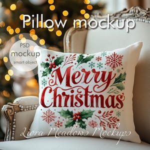 Christmas Pillow Mockup PSD with Smart Object Editable Mockup Pillow Mockup Pattern Showcase Fabric Mockup Christmas Decor Mockup