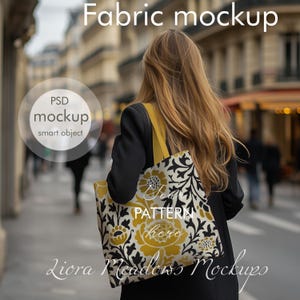 Tragetasche Mockup Stoff Mockup Tragetasche Anzeige PSD mit smart Objekt bearbeitbar PSD Muster Schaukasten Textil Design Muster Mockup