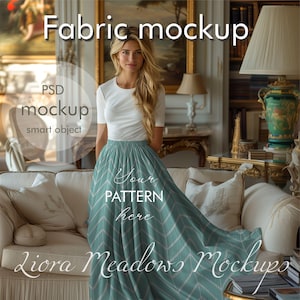 Fabric Mockup Skirt Pattern Designs PSD with Smart Object Textile Showcase Fabric Patterns Mockup Long Skirt Mockup Textile Display Template