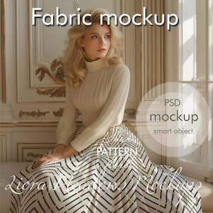 Fabric Mockup Skirt Pattern Designs PSD with Smart Object Textile Showcase Fabric Patterns Mockup Long Skirt Mockup Textile Display Template