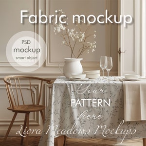 Tablecloth Fabric Pattern mockup, Interior mockup, PSD file with smart object, Editable PSD Fabric Pattern Display Editable Mockup Design