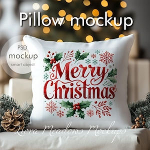 Christmas Pillow Mockup PSD with Smart Object Editable Mockup Pillow Mockup Pattern Showcase Fabric Mockup Christmas Decor Mockup