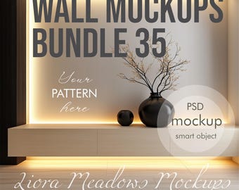 Bundle di mockup di pareti, bundle di mockup di carta da parati, mockup di interni, modello di vetrina, modello di superficie, mockup PSD con oggetto avanzato, modello modificabile