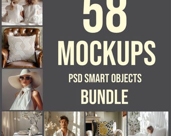 May include: A set of 58 digital mockups for product design and branding. The mockups are in PSD format and include smart objects for easy customization. The bundle includes a variety of scenes, such as a bedroom, living room, and kitchen.