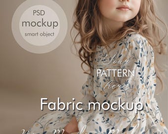 Kleid Mockup PSD mit Smart Objekt Muster Anzeige Textilmuster Showcase Stoff Mockup Smart Objekt Bearbeitbarer Stoff Mädchen Kinderkleidung