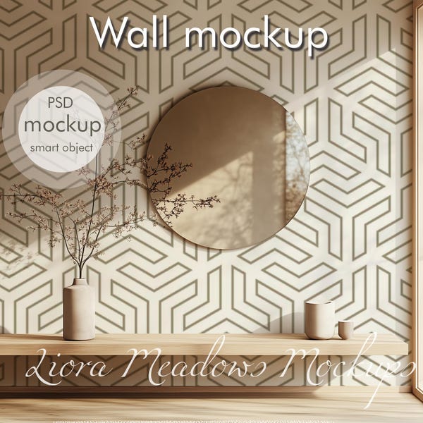 Wallpaper Mockup Wall Mural Mockup PSD with smart object Interior mockup editable PSD file Pattern Display Mural Showcase Wall Mockup